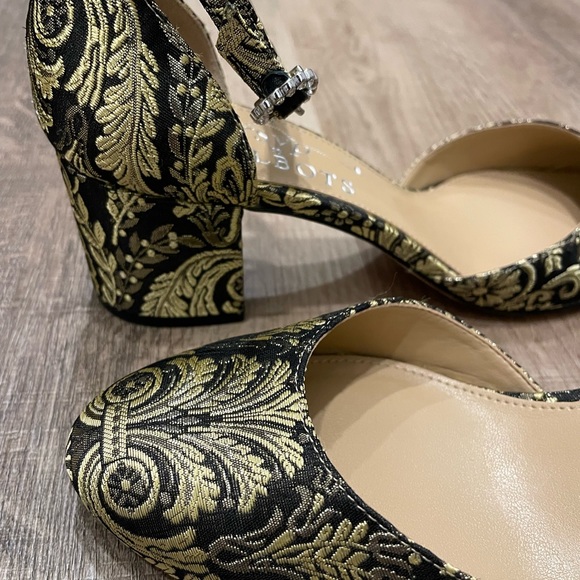 Women’s RSVP by Talbots heels shoes black gold tapestry size 7 - Picture 4 of 8